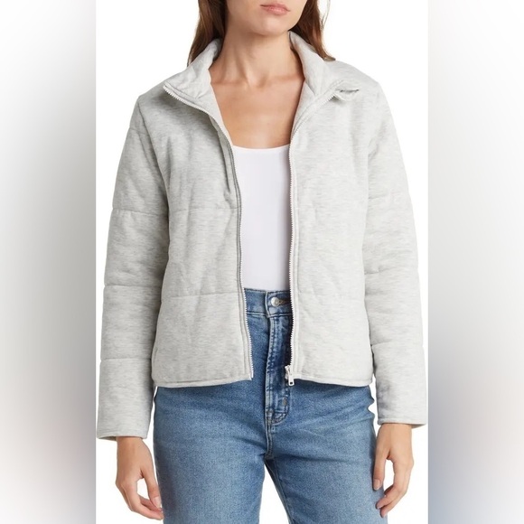 Three Dots Quilted Knit Jacket Heather Grey M - Picture 2 of 10